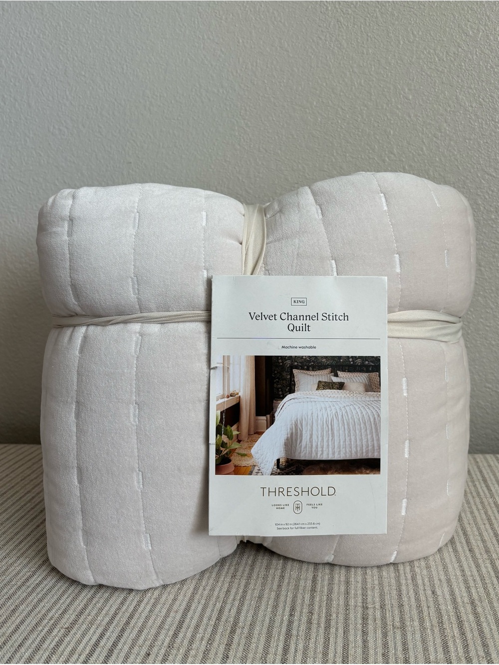 NWT King Channel Stitch Velvet Quilt Cream - Threshold